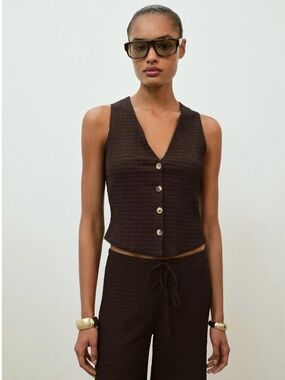 Zara Structured Knit Vest Top - Dark Brown
